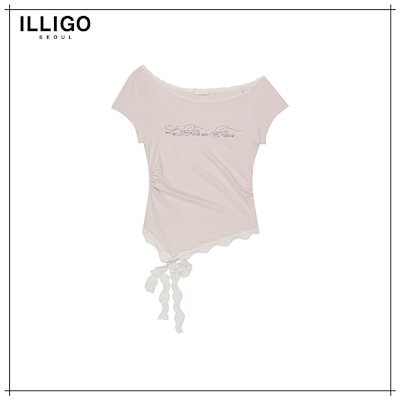 【ILLIGO】 LACE BOAT NECK SHIRRING TOP PINK 正規品