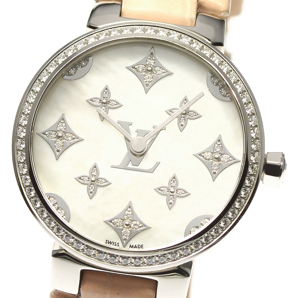 ルイヴィトン LOUIS VUITTON QA109 タンブールスリム ダイヤベゼル クォーツ メンズ 良品 箱保証書付き_802161【中古】