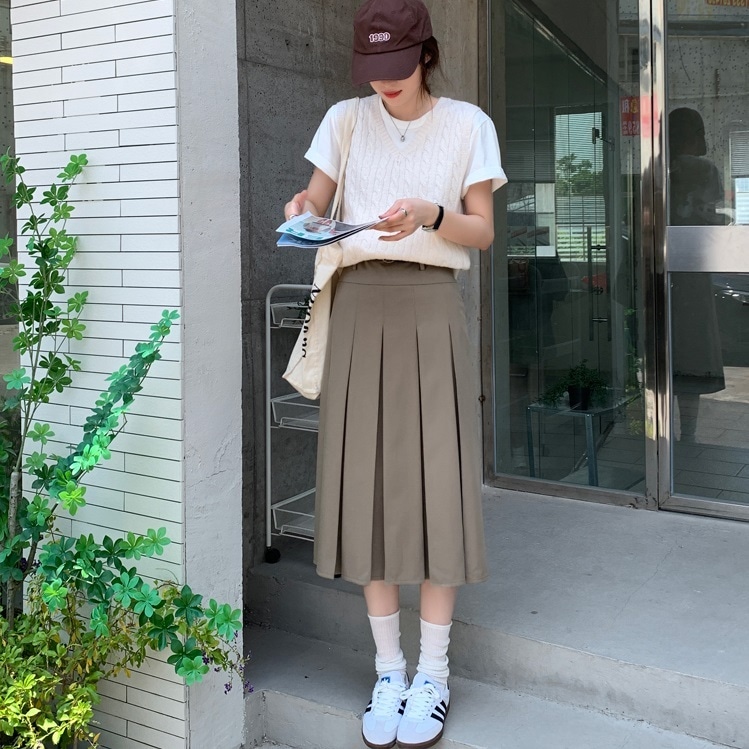 スカート プリーツスカート ロング丈 2WAY 女子大学風 ハイウエスト Aライン 秋 無地 薄い レディース ファッショナブル シック 大人っぽい 履きやすい 動きやすい エレガント 好印象