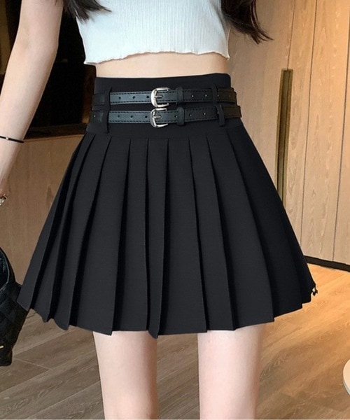レディース スカート ベルト付プリーツミニスカート(BL) 4,880円