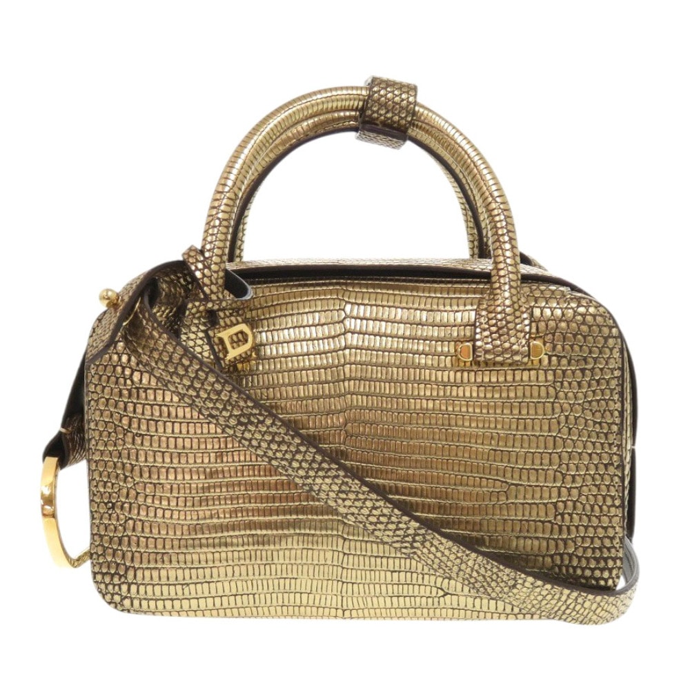 新品同様 クールボックス ナノ ハンドバッグ リザード ブロンズ 0938【中古】 レディース