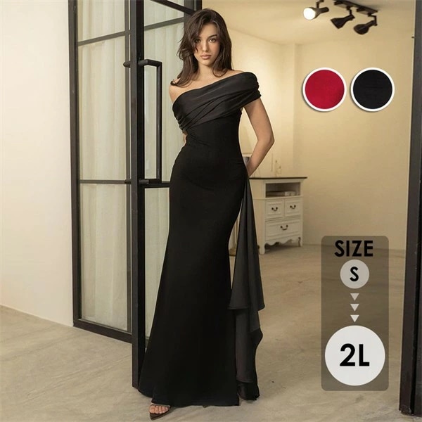 パーティードレス 大人 ピアノ発表会 ドレス 演奏会 ロング丈 ワンショルダー 結婚式 大きいサイズ ロングドレス ファスナー お呼ばれ フォーマル 20代 30代 可愛い da049c6c6m6