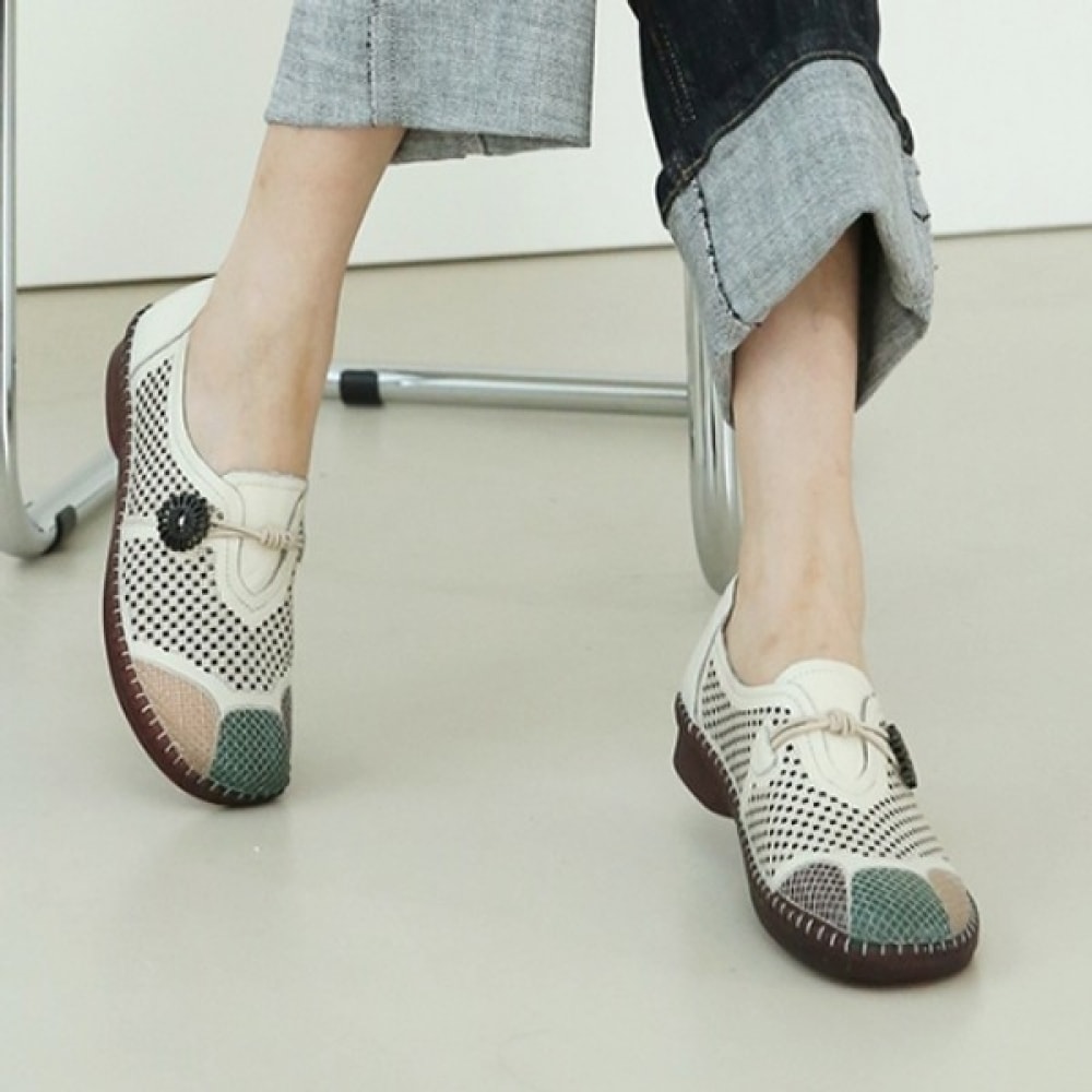 (Ninaspari) ステッチラインパンチングレザーラインリングローファー