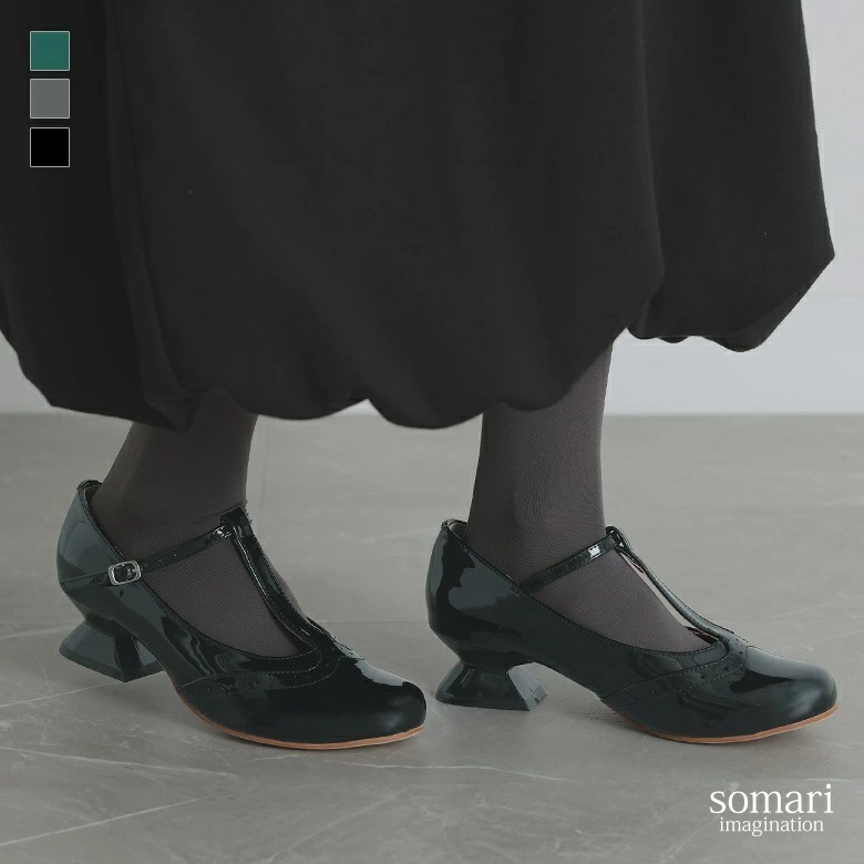 パンプス レディース 靴 くつ シューズ ストラップパンプス チャンキーヒール ローヒール Tストラップ 履きやすい 歩きやすい きれいめ オケージョン パーティー 春 夏 秋 冬 【50】