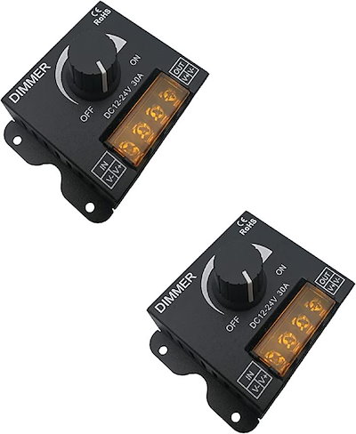 他サイト： LED調光器 調光スイッチ DC12-24V 30A ディマースイッチ ボリューム式 無段階 調光コントローラー フタ有り2個セットの商品画像