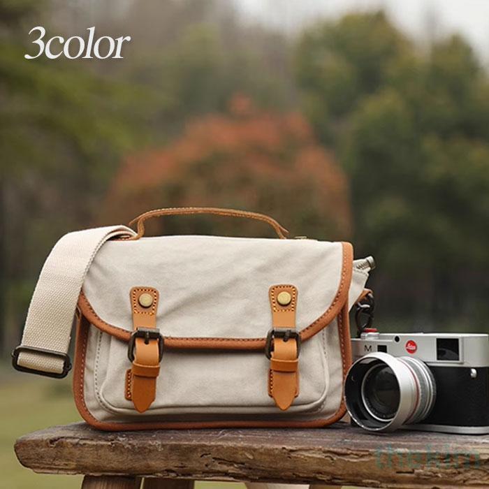 カメラバッグ ミラーレス一眼カメラバッグ カメラショルダーバッグ キャンバス 本革 レトロ 旅行 おしゃれ アウトドア撮影 ベージュ カーキ グレー 男女兼用