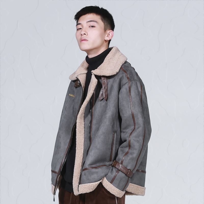 男性用ラムウールコットンジャケットメンズジャケットベルベット増厚ショートコットンジャケット