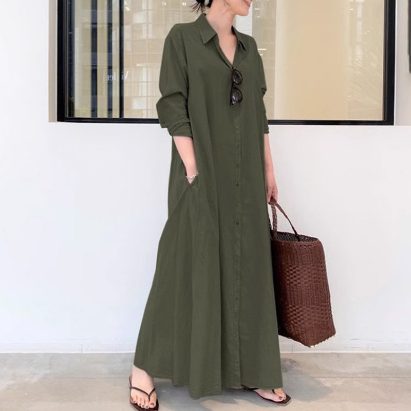 ワンピース ロングワンピース シャツワンピース 長袖 襟付き 前開き ボタン ポケット かわいい 大人可愛い きれいめ シンプル 上品 おしゃれ カジュアル こなれ感 個性的 主役級 存在感 抜け感