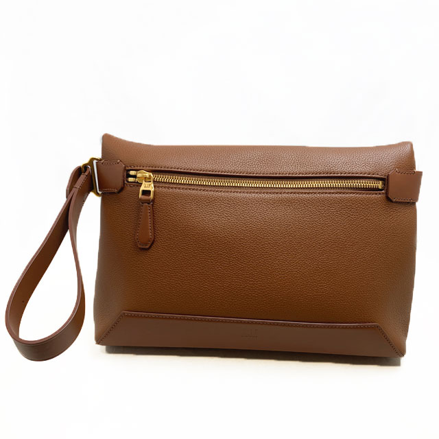 dunhill 23R3103GN251 ダンヒル ハーネス ジップポーチ セカンドバッグ フルグレインカーフレザー ブラウン×ゴールド