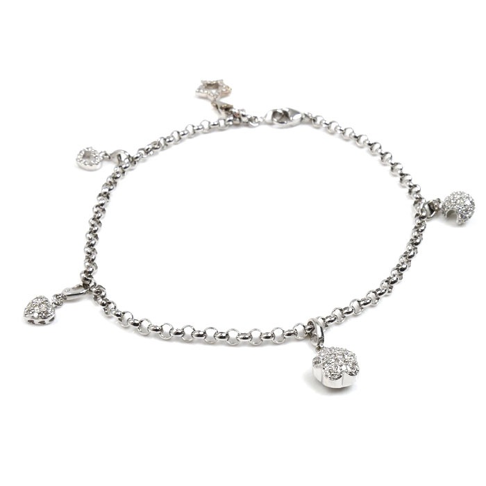 Ponte Vecchio ポンテヴェキオ５モチーフ K18WG ホワイトゴールド アンクレット ダイヤモンド0.11ct ダイヤモンド0.07ct ダイヤモンド0.125ct 12.4g 25cm