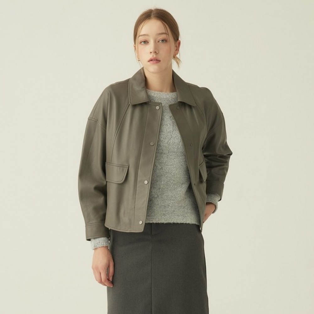 (ミステリアス) ラムスキンカラーポケットディテールジャケット_KSJK240810