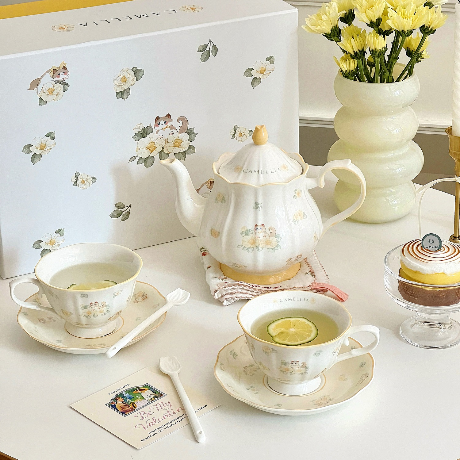 カメリアラグドールキャット セラミックカップ＆ソーサー ティーポットセット コーヒー アフタヌーンティー ギフトボックス フランス レトロ 中世 7,503円