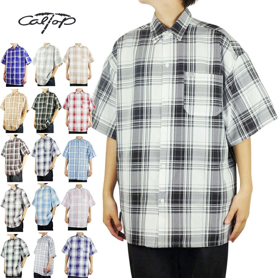 CALTOP キャルトップメンズ シャツ【クリックポスト発送】SS CHECK SHIRTSショートスリーブチェックシャツブラック ブルー ネイビー チ