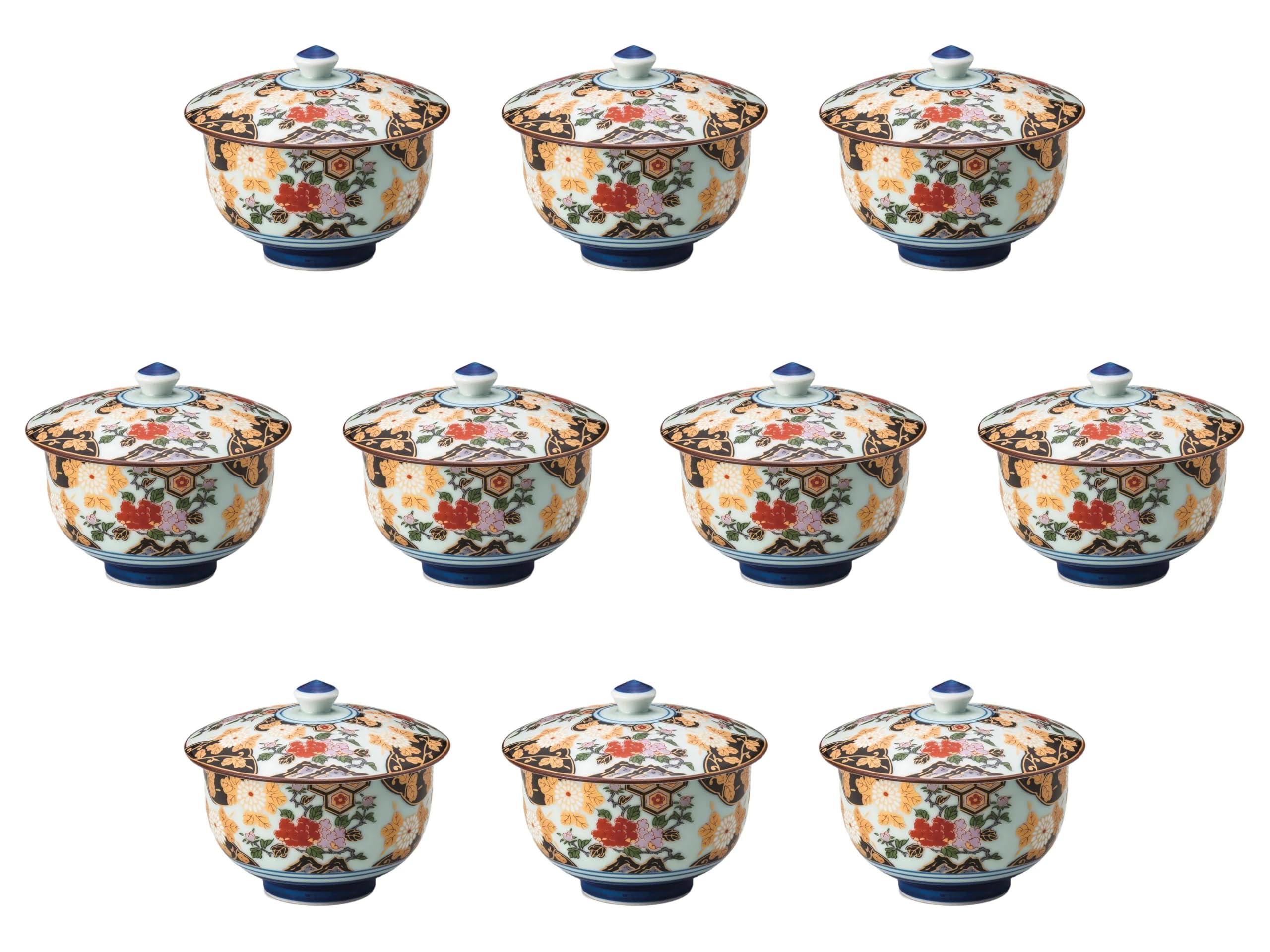10個セット 亀甲岩牡丹蓋付吸出 [ 10×8.5(200) ] 蓋付煎茶（有田焼） 有田焼 セトモノホンポ(Setomonohonpo)