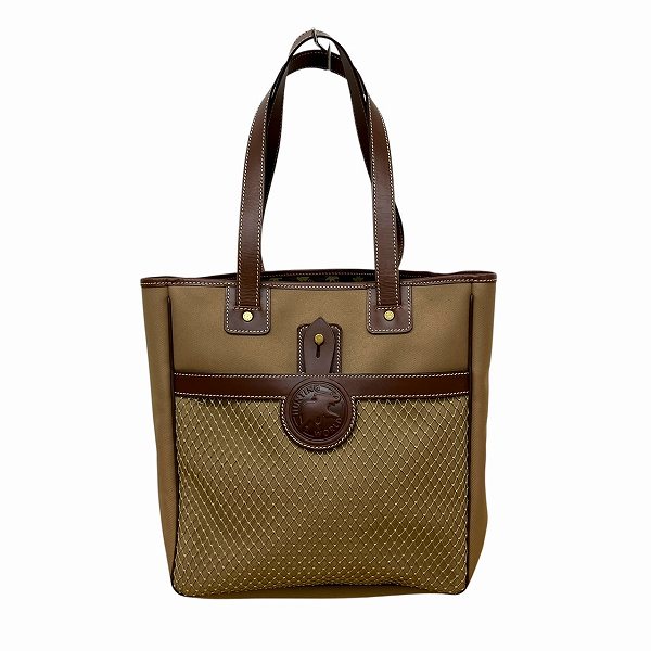 ハンティングワールド キャメル×ブラウン キヤンバス×レザー バッグ トートバッグ 【中古】