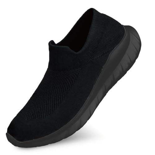 [Heart Beats] スリッポン スニーカー シューズ メンズ レディース ジム用 ウォーキング ランニング スポーツ 軽量 通気性 クッション性 オールブラック 26cm