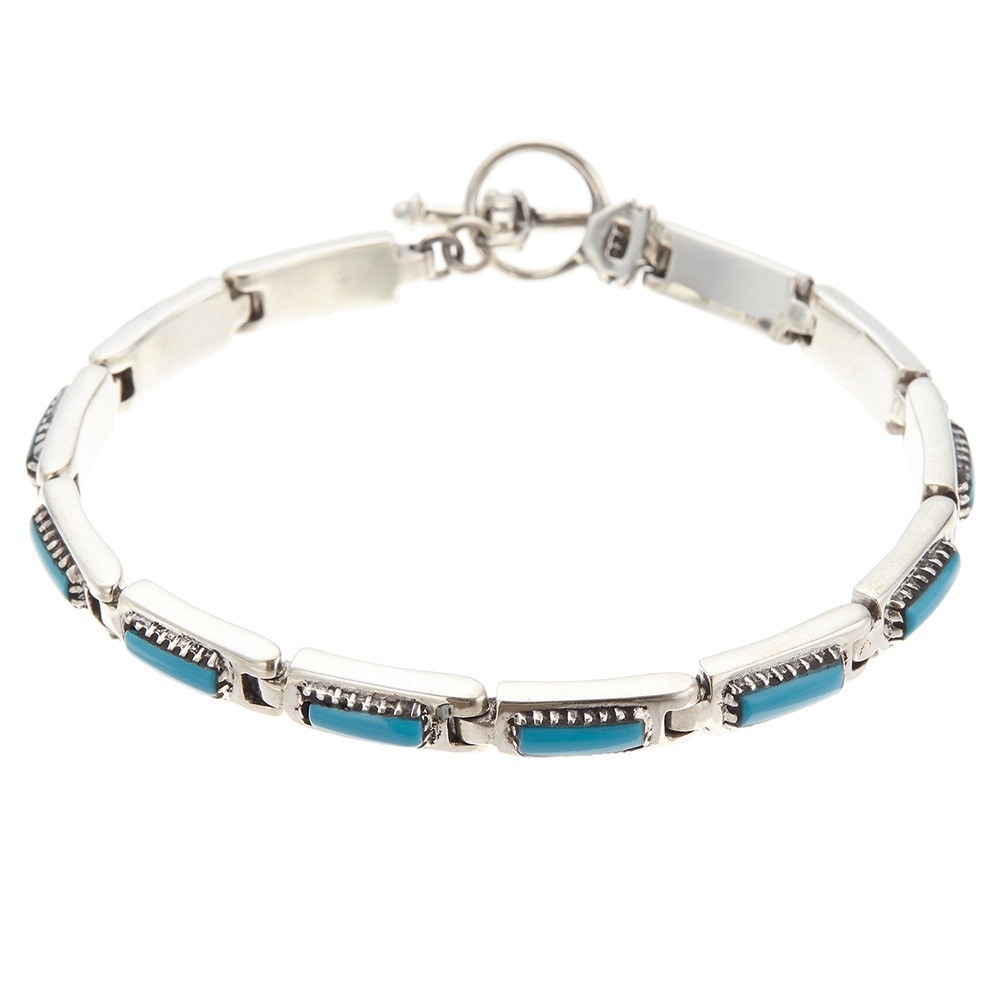 スクエアターコイズシルバー925製ブレスレット マンテル トルコ石 インディアン