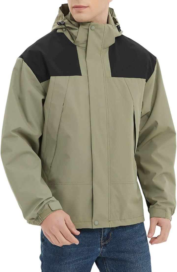 マウンテンパーカー メンズ ウェア 登山 ジャケット アウトドア 登山服 防寒 撥水 カジュアル かっこいい バイク 釣り キャンプ 自転車 トレッキング ツーリング(カーキ, XL)