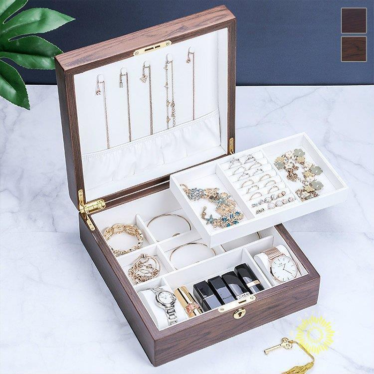 ケース 四角 仕切り ジュエリー収納 ジュエリーボックス クラシック ブラウン休日 収納ボックス ジュエリー 多機能 アクセサリー用品 スクエア 大容量