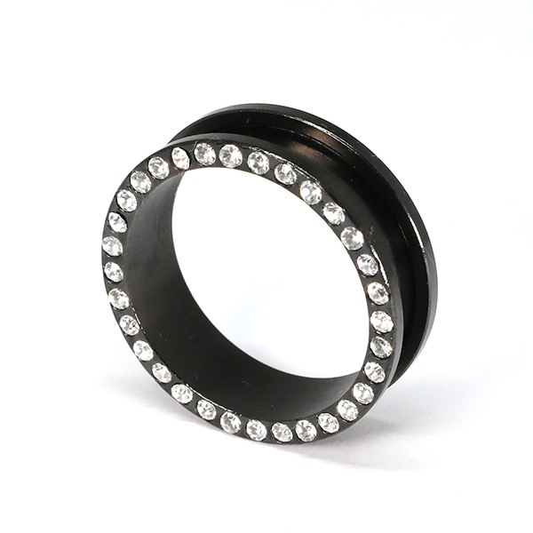 フレッシュトンネル ブラック ラインストーン仕様 30mm サージカルステンレス　ボディピアス　アイレット　イヤーロブ　ホールトゥ　ピアス　キャプティブビーズリング　サークルリング　ビーズリング　# 8,537円