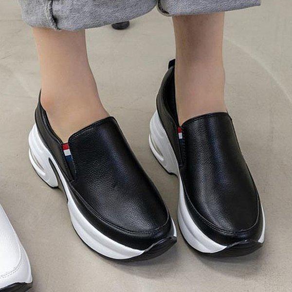 [シューズ] 牛革製 背が高くなる 女性用 レディース スニーカー 運動靴 スリッポン 6cm/2色 smL411