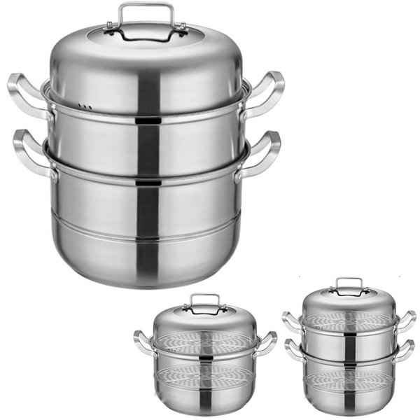 蒸しもの鍋 3層底 満菜 二段 蒸し器 対応熱源 IH対応 各種熱源対応 鍋蓋付 ステンレス