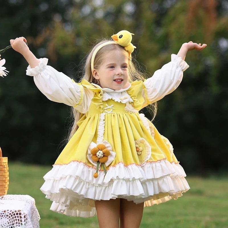 秋冬用ベビー女の子プリンセスフリルドレス スエード可愛い款 誕生日パーティードレス 子供用 ロリータ ハロウィン クリスマス