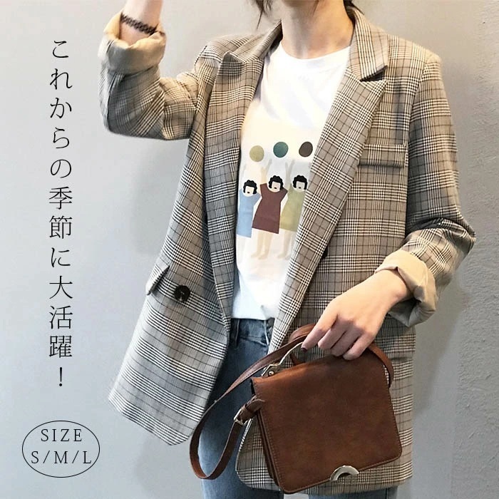 秋日韓新型格子スーツコート女性ゆったりしているカジュアルなスーツ上着