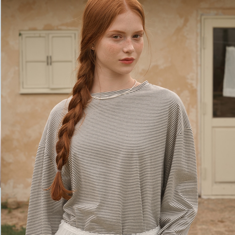 Overfit Stripe Long Sleeve White