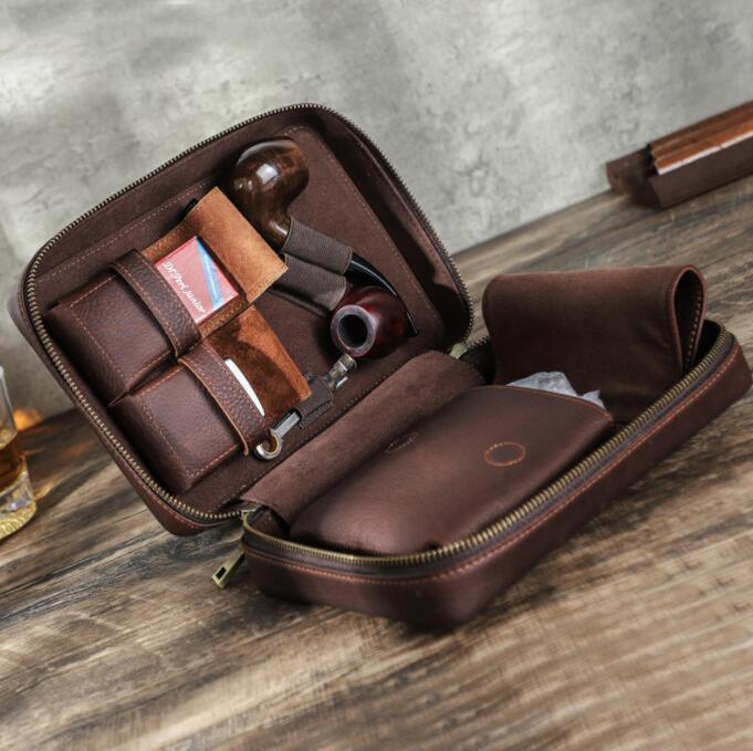キャンペーンマルチケース スモーキング レザー ポーチ 本革 喫煙具 小物入れ ブラウン パイプポーチ 2本用 牛革 喫煙具 タバコ しゃれ かっこいい メンズ ギフト プレゼント 携帯 喫煙器具マル