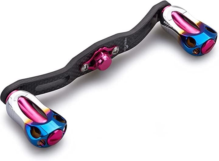 リール ハンドル 1.5K炭布 カーボン 22mm ノブ搭載 シマノ SHIMANO ダイワ DAIWA アブ Abu 通用 ベイトリール Aurora(ピンク, 110mm)