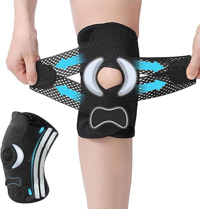 他サイト： 現役医師監修 膝サポーター 膝パッド 半月板 関節 がっちり固定 V字ベルト ズレにくい 軽量 通気性 スポーツ 作業 脱着簡単 男女兼用 (ブラック, Lサイズ)の商品画像