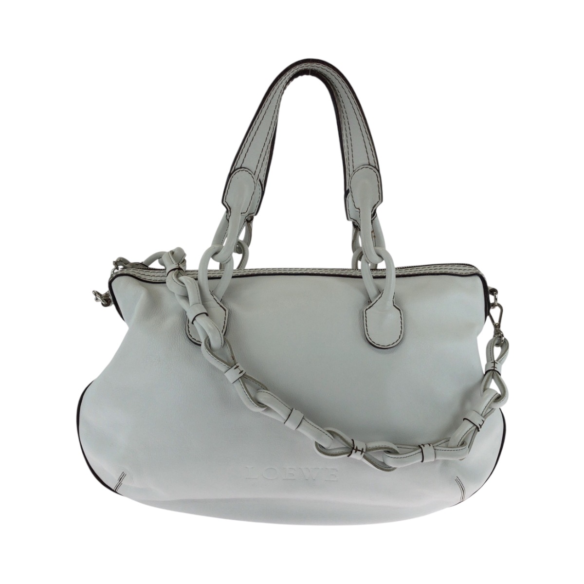 美品 フィエスタ ホワイト シルバー金具 レザー ショルダーバッグ トートバッグ ハンドバッグ 2way レディース 502481