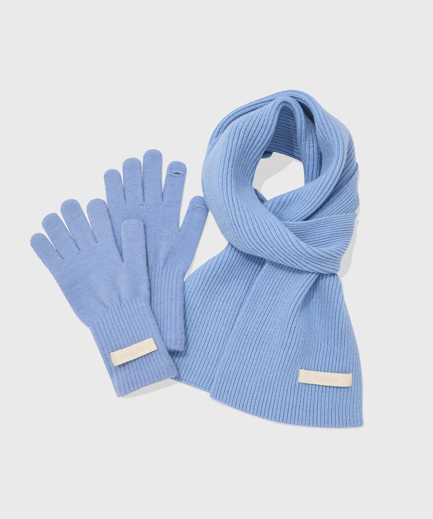 【KIIMUIR】 [SET] BASIC MUFFLER & FINGER HOLE KNIT GLOVES : 2 COLORS