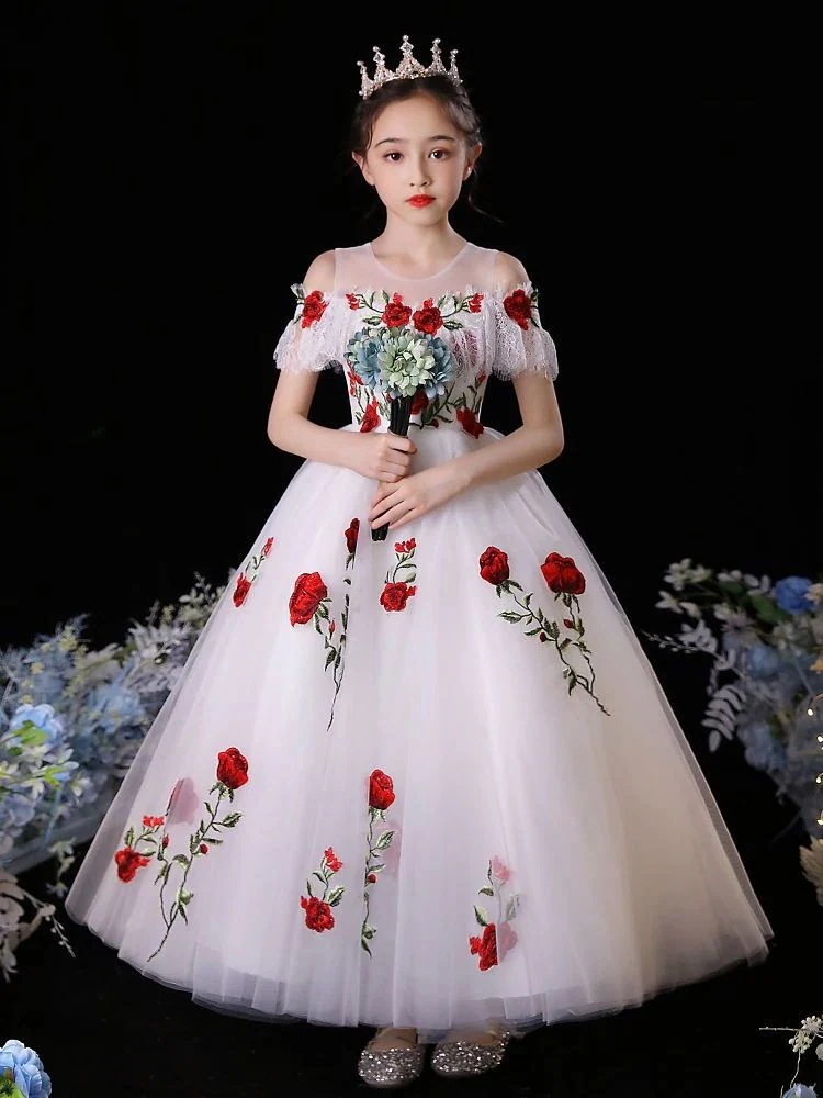 フラワーガールプリンセスドレス子供用ドレスホストガールベビーチュチュスカート2025スーパーサマー