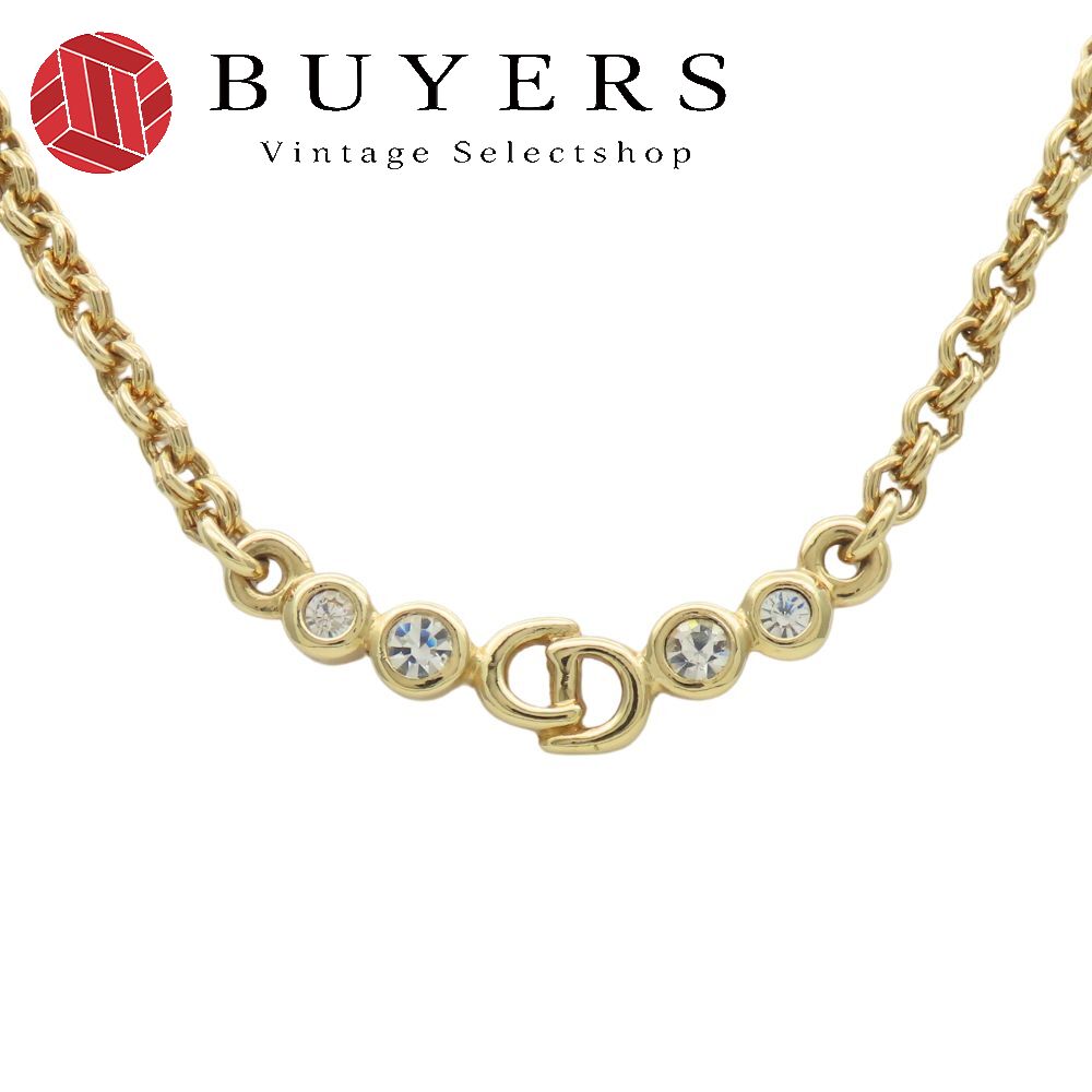 中古 ネックレス CDロゴ メタル ラインストーン ゴールド メッキ GP アクセサリー レディース 女性