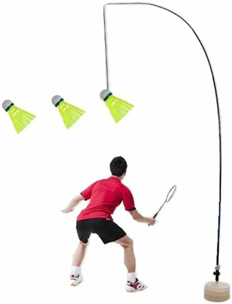 メガ割 バドミントントレーナー ポータブル伸縮弾性ロッド 安定したベース 高さ調整可能 3つバドミントン付属 初心者 練習用 セット 自分１人でも練習 バドミントン トレーニング 素振り