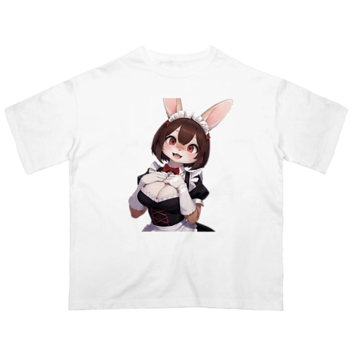 【文字入れ可能受注生産】ウサギの女の子 メイド ケモナー ネザーランドドワーフ オーバーサイズTシャツ