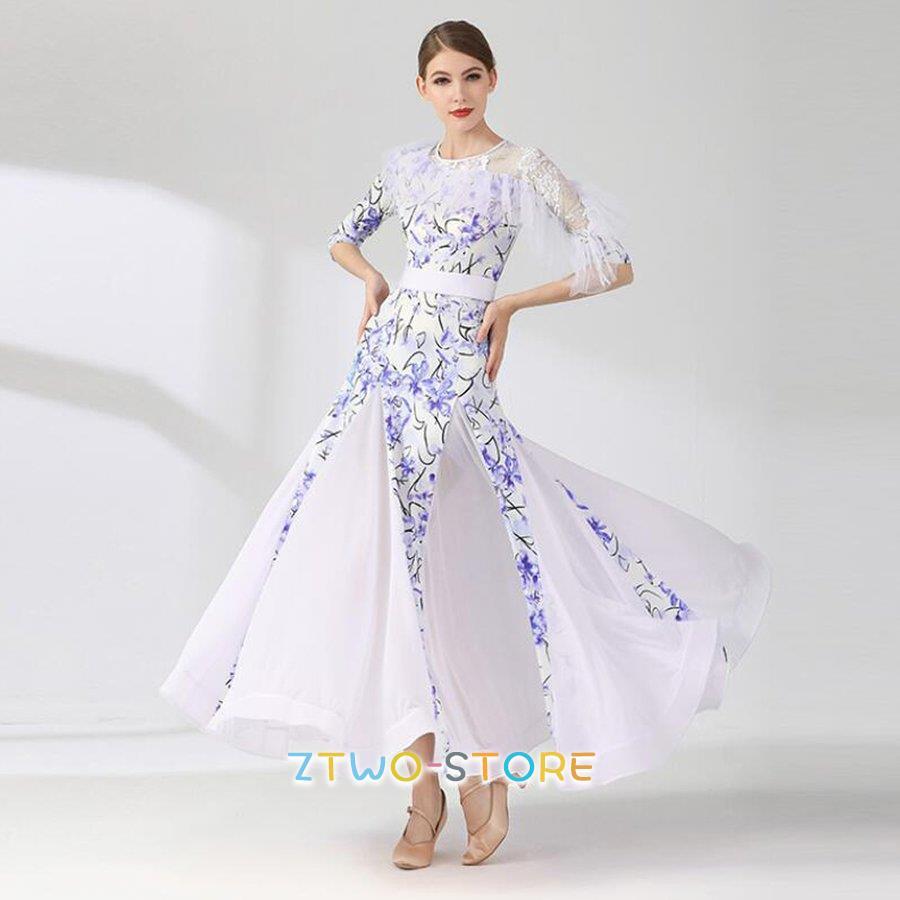 新しい子供用ダンスウェア 社交ダンスドレスレディース モダンダンス ロング丈ワンピース 長袖 レッスン着 フラメンコ ワルツ専用ドレス スタンダード練習着 2枚購入で2434円OFF