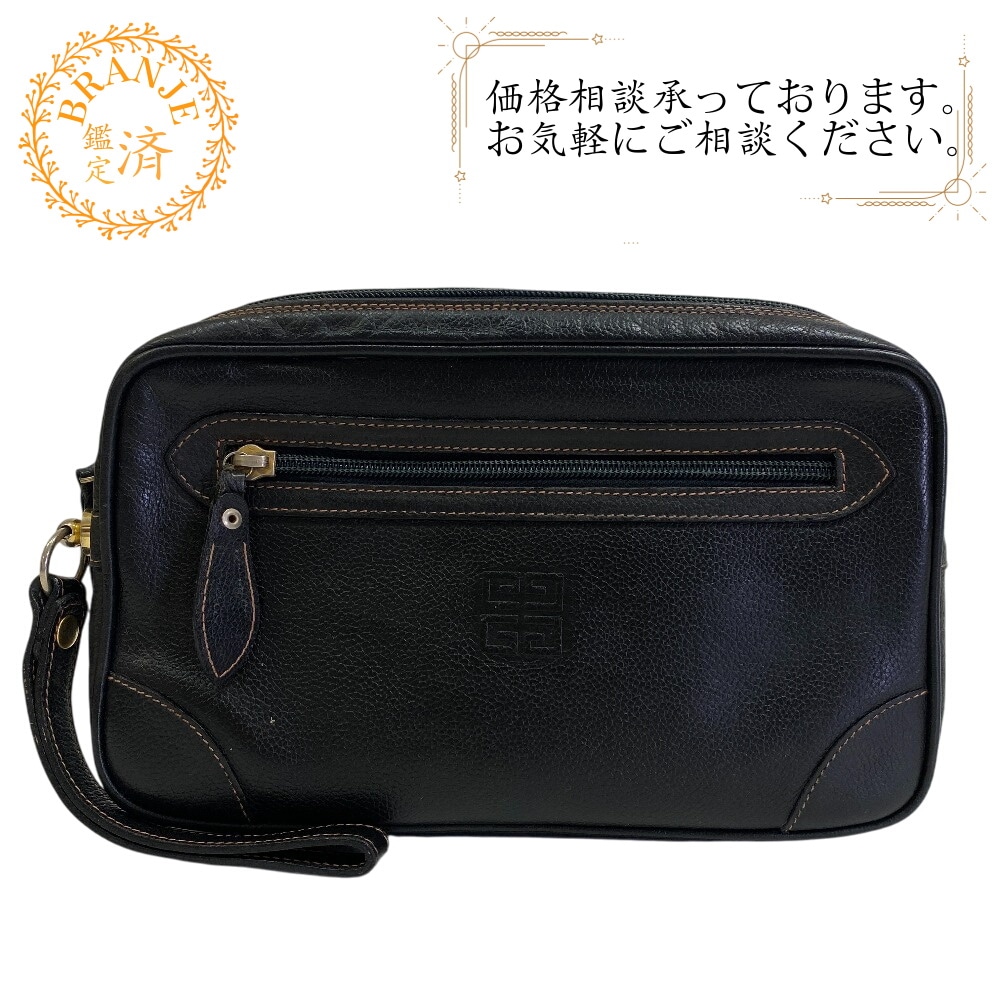 ロゴ ハンド クラッチ ポーチ セカンドバッグ レザー クラッチバッグ ブラック ブランド