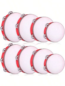 やさしい｜パーカッション・打楽器｜1個 赤い木製ハンドタンバリン 複数サイズ選択 4インチ6インチ8インチ10インチ シングルロウ メタルジングル リズム打楽器 パーティー 音楽療法大人のミュージカルツールビートメーカー