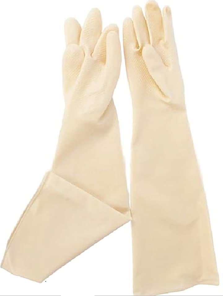 ゴム手袋 注目ブランドのギフト 高級素材使用ブランド 60cm ロング 厚手 サンドブラスト メッキ 乳白 グローブ 消毒 作業 白 清掃