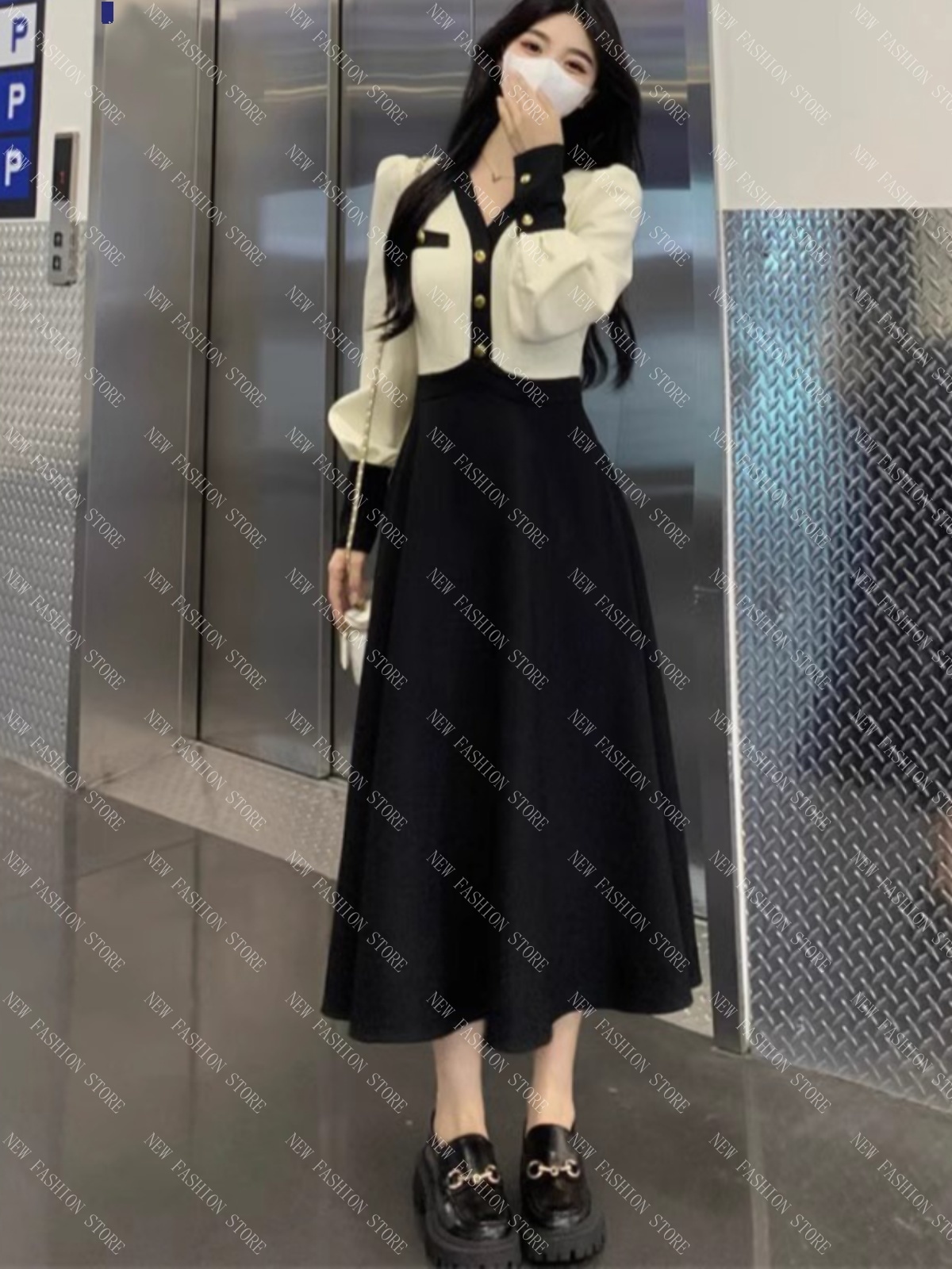 オーバーサイズワンピース女性の秋冬長袖スカート-99