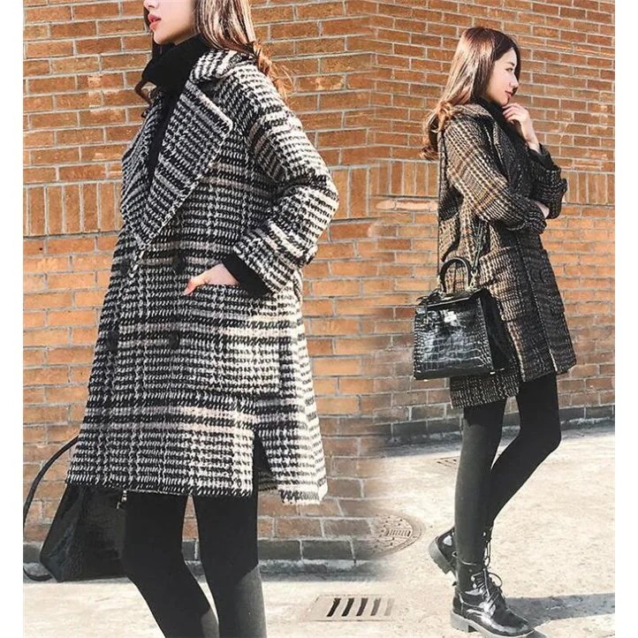 Hot!!!ロングコート レディース チェック柄コート ラシャ 洋服 チェスターコート アウター オーバーコート