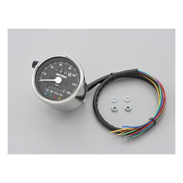 機械式スピードメーター φ60 ステンレスボディ/ブラックパネル 140km/h D15637
