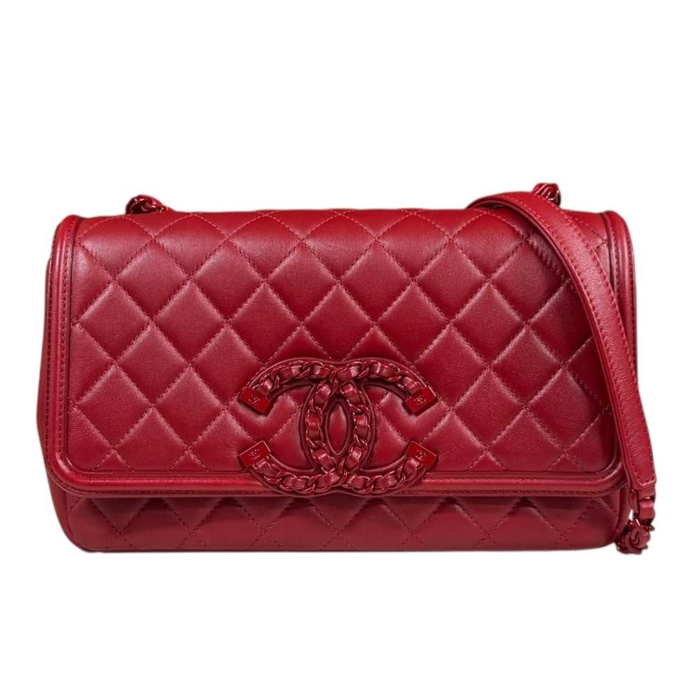 シャネル CCフィリグリー マトラッセ ショルダーバッグ レザー レッド CHANEL 中古 美品