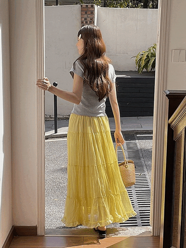 ナチュラル リンクル ゆらゆら ロングスカート - 3colors