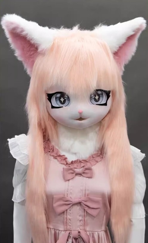 着ぐるみヘッド 猫 杏色 全頭ヘッド ケモノ マスク ファースーツ ぬいぐるみ コスプレ コスチューム
