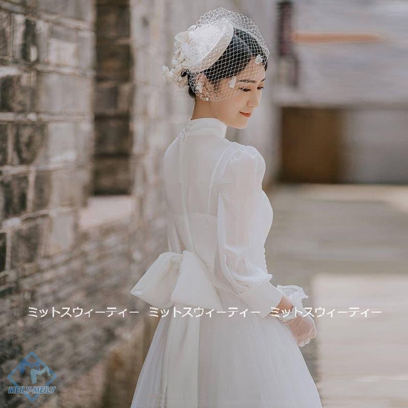 ウェディングドレス ウエディングドレス Aラインドレス ロングドレス 長袖 結婚式 二次会 花嫁 前