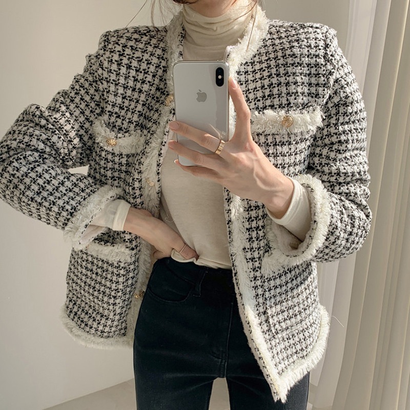 千鳥格子ジャケット 裏ボア ジャケット レディース 入学式 カジュアル 秋 冬 春 ショート丈 フォ